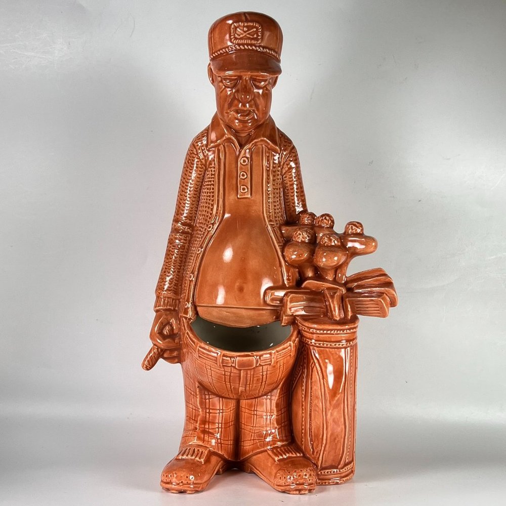 Vtg Golfer Planter Holder Figurine Cigar Smoking Sittre Glazed Ceramic 80s